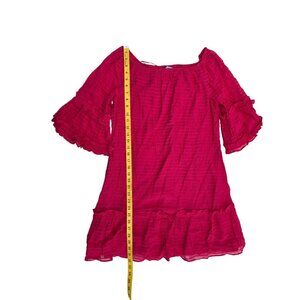 CeCe Women Textured Pink Dress Ruffle Bell Sleeves Boho Chic Elastic Square Neck